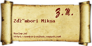 Zámbori Miksa névjegykártya